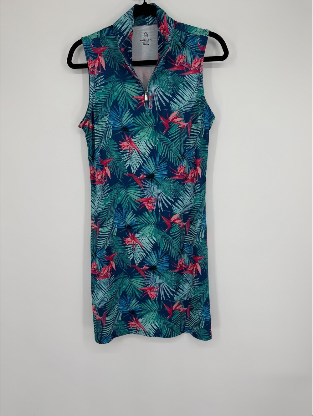 Nautica Tropical Print Sleeveless Golf Dress - Teal & Pink
